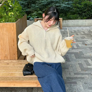 Half-zip knit top