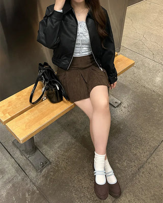 Corduroy pleated mini skirt