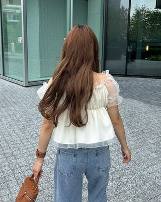 Organza Shirred Off-Shoulder Blouse