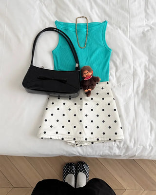 Polka dot satin mini skirt