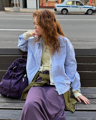 High-neck striped pattern blouson