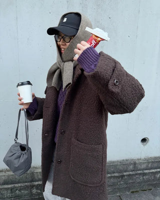 High-neck boucle coat