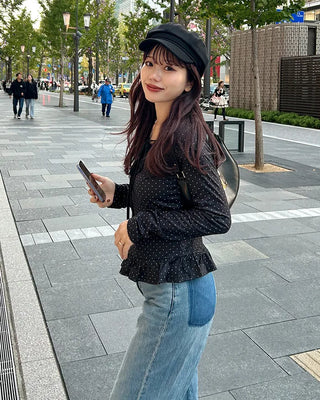 Ribbon Tie Dot Frill T-Shirt