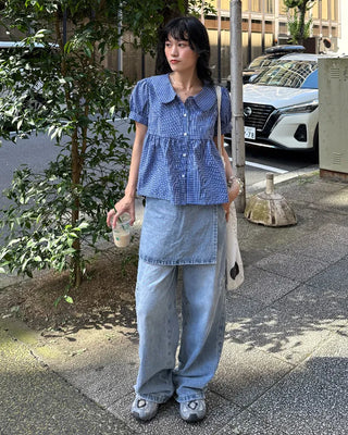 Washed wrap wide denim