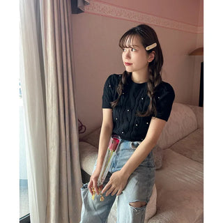 Pearl Cable Knit Short Sleeve Knit
