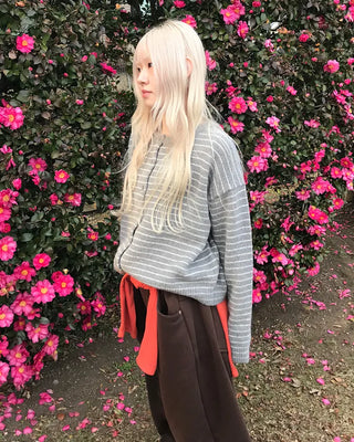 Lambswool striped knit cardigan