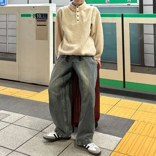 (Unisex) Banding Washed Denim Pants