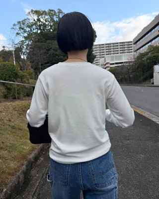 Simple brushed-back round neck long-sleeve T-shirt
