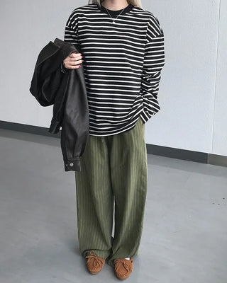 Round neck striped long-sleeve T-shirt