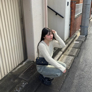 Fleece-lined wide-leg denim pants
