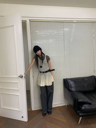 [NeverSeez] Mesh Layered Pleated Vest Dress