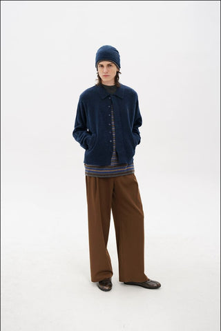 [MASONPRINCE] Layered Polo Collar Wool Blend Knit Cardigan