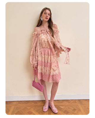 [NECY] Romance Floral Patchwork Midi Skirt