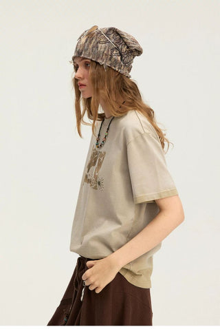 [Monterest] Unicorn Print Washed Cotton T-Shirt