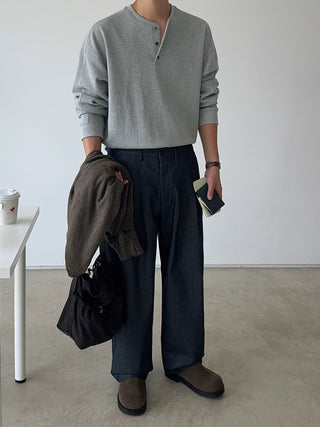 Getty Herringbone Double-Pleat Half-Band Pants
