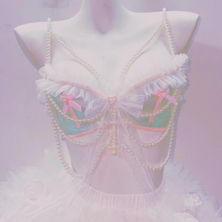 Bowknot beaded ruffle v neck ruched top