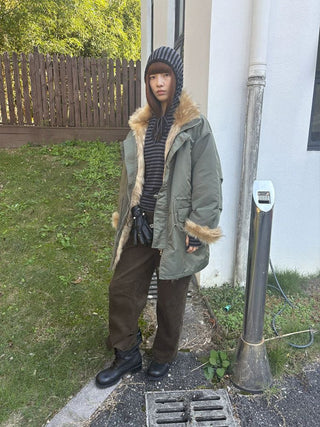 [NeverSeez] Fur Collar Oversized Parka Coat