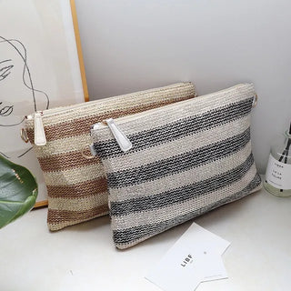 Silver striped rattan zipper cross clutch bag