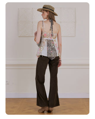 [NECY] Floral Leopard Layer Halter Camisole Top