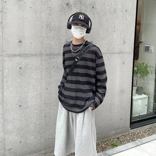 (Unisex) Striped Knit Long T-Shirt