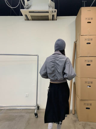 NEVERSEEZ Cropped Ribbed Flight Jacket