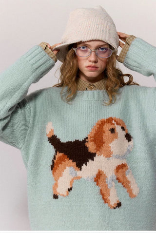 [Monterest] Relaxed Fit Dog Pattern Knit Sweater