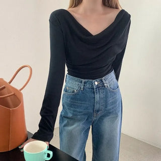 Drape long-sleeved T-shirt