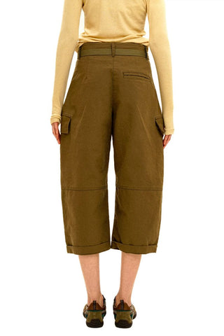[Moromoro2] 3D Silhouette Belted Work Cropped  Pants