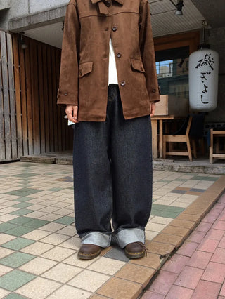 Non-faded roll-up denim pants