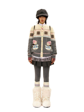 [Moromoro2] Snowman Fair Isle Knit Cardigan