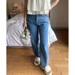 Heart-patterned denim pants