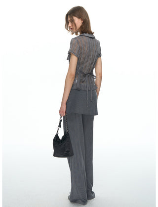 [NECY] Pin Stripe Ruffle Lace Skirt Pants