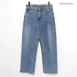 Straight-fit, center-creased denim pants