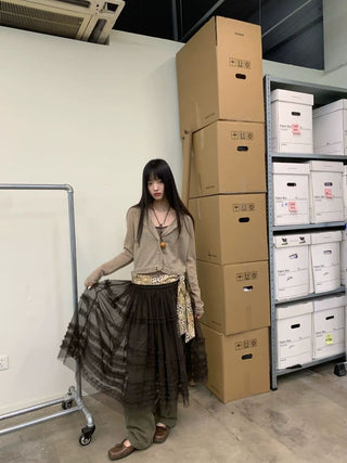 [NeverSeez] Pleated Layered Mesh Cami Dress