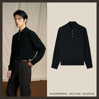 [CULTUM] Wool Blend Ivy Style Polo Knit Sweater