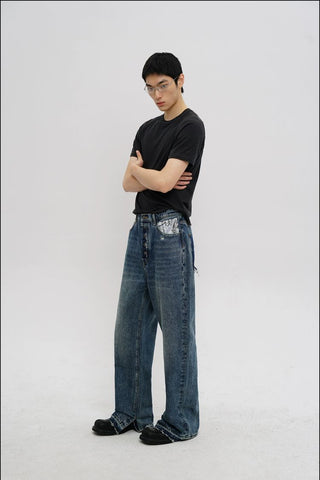 [MASONPRINCE] Distressed High-Waist Denim Jeans