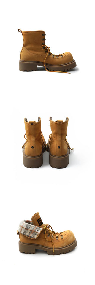 [MASONPRINCE] Scottish Plaid Collar Workwear Boots