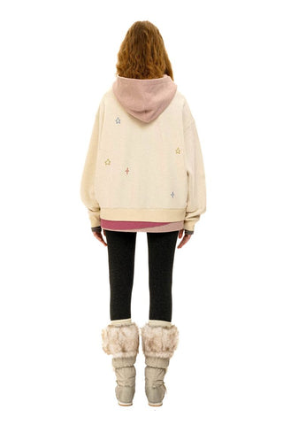 [Moromoro2] Bow Print Layered Hooded  Sweatshirt