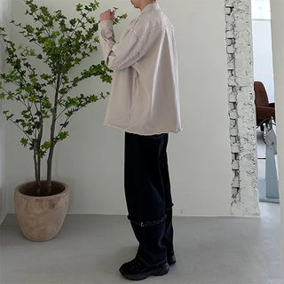 Cut-off semi-wide denim pants
