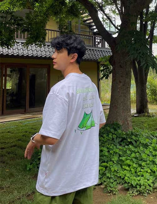 Camping Print Oversized Short Sleeve T-shirt (High Q)