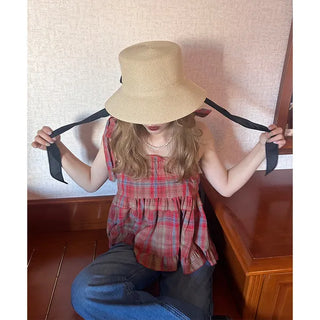 Checked ribbon blouse