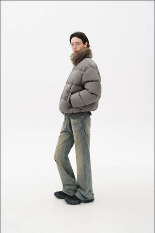 [MASONPRINCE] Quilted Oversized Down Jacket with Fur Collar