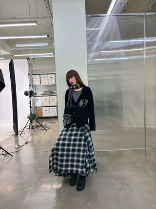 [NeverSeez] Plaid Patchwork Maxi Skirt