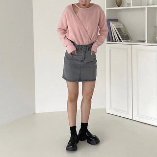 H-line denim mini skirt