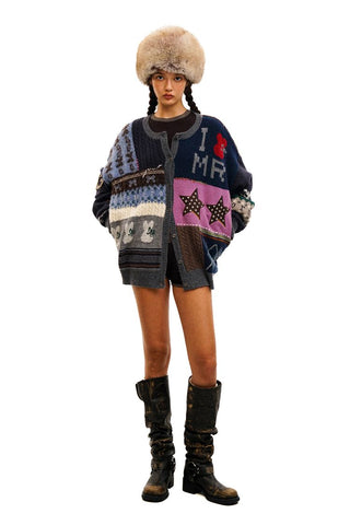 [Moromoro] Multi Pattern Patchwork Knit Set