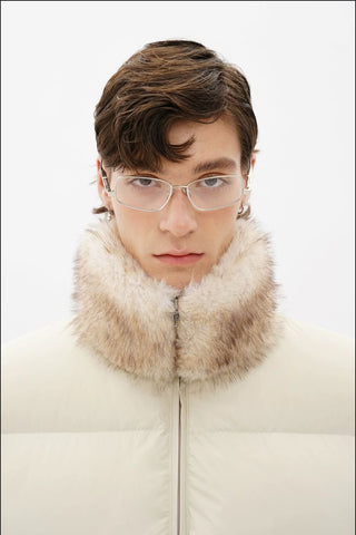 [MASONPRINCE] Quilted Oversized Down Jacket with Fur Collar