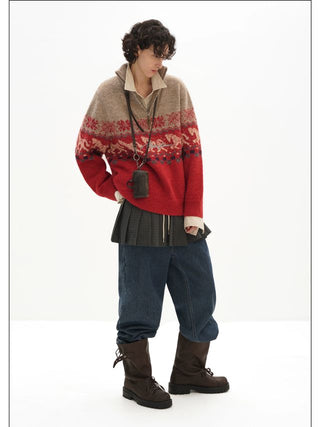 MASONPRINCE Fair Isle High-Neck Half-Zip Sweater