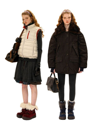 [Moromoro2] Plaid Fur-Lined Platform Snow  Boots