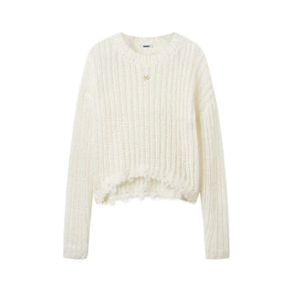 [NOTAWEAR] Mohair Blend Open Knit Distressed  Sweater