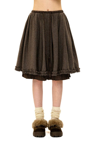 [Moromoro2] Wool Blend Check Layered Ruffle  Skirt